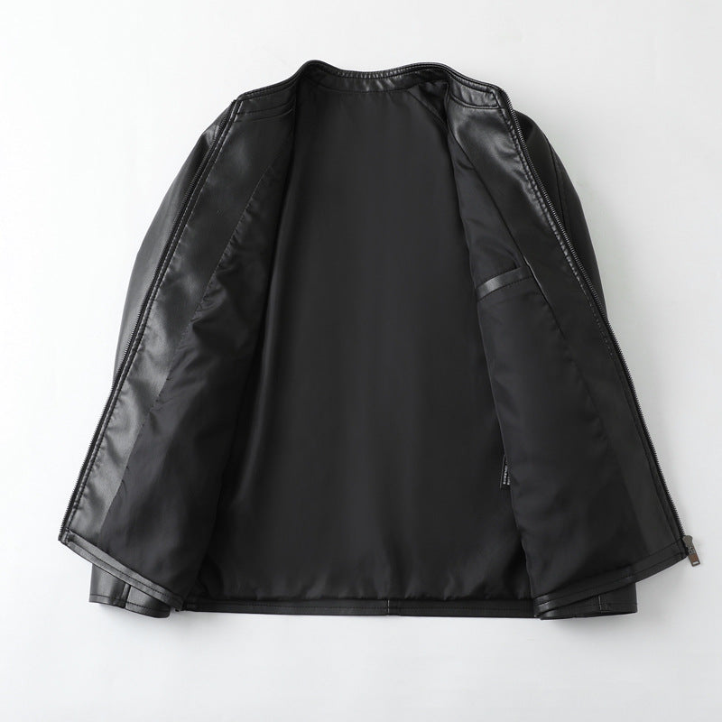 Men's fashionable synthetic leather jacket with minimalist cut and functional pockets Lisslune