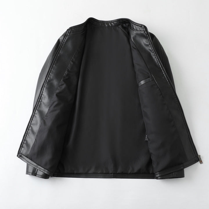 Men's fashionable synthetic leather jacket with minimalist cut and functional pockets Lisslune