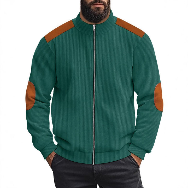 Men's cardigan with modern leather accents and high closed collar Lisslune
