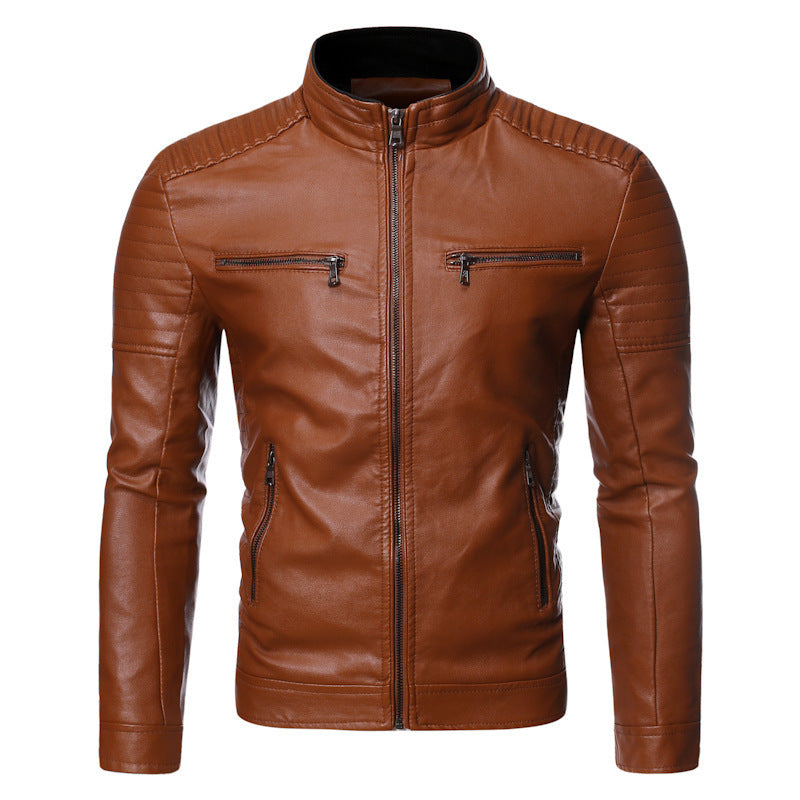 Men's biker jacket made of high-quality leather with zippered pockets Lisslune
