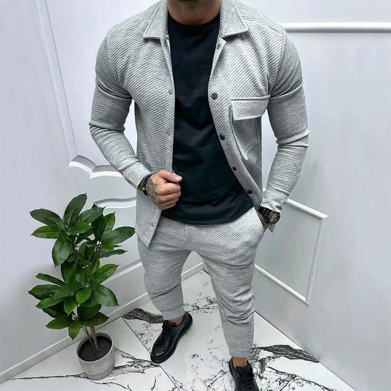 Men's fashionable leisure set with textured top and elastic pants Lisslune