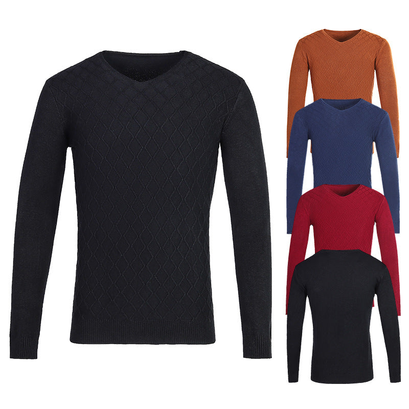 Men's V-neck sweater with textured pattern Lisslune