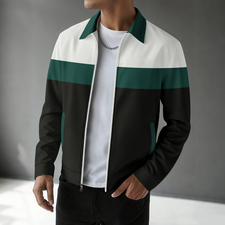Men's fashionable bomber jacket with textured design and contrast stripes Lisslune