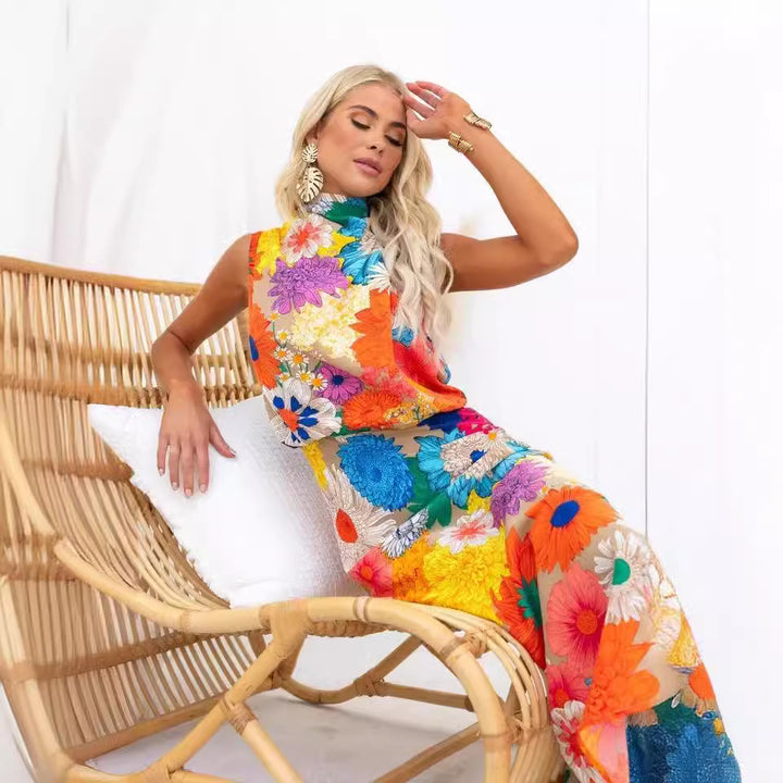 Ladies summer maxi dress with floral accents and elegant cut