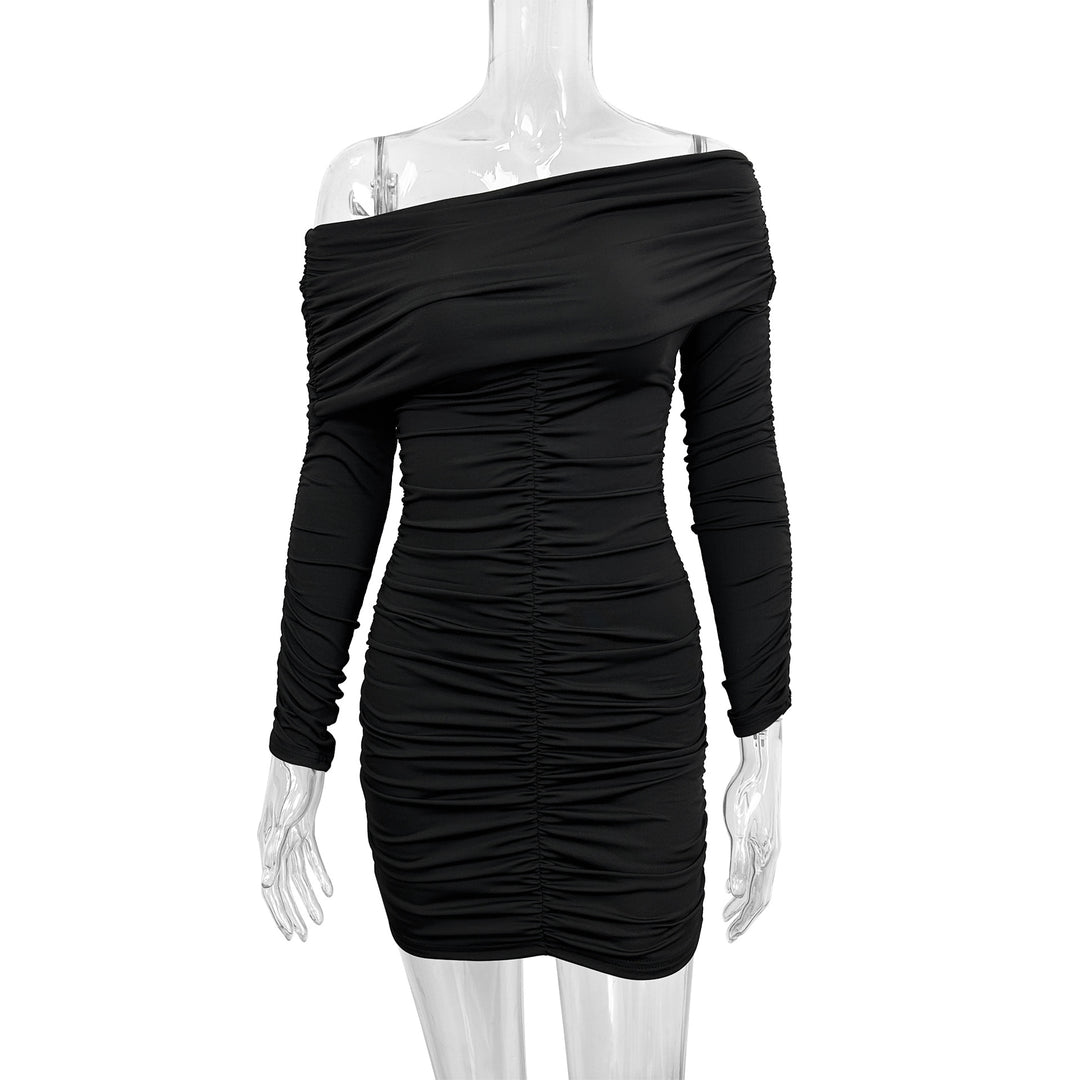 Damen Figurbetontes Off-Shoulder Kleid mit Raffung und langen Ärmeln Lisslune