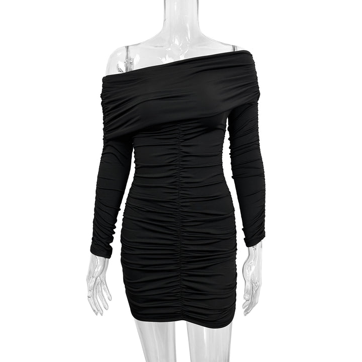 Damen Figurbetontes Off-Shoulder Kleid mit Raffung und langen Ärmeln Lisslune