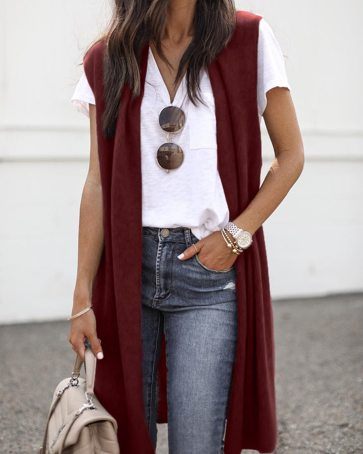Ladies' Elegant Long Knit Vest in Casual Style