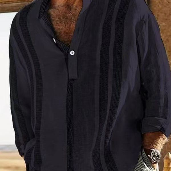 Men's long-sleeve shirt with textured fabric pattern and relaxed fit Lisslune
