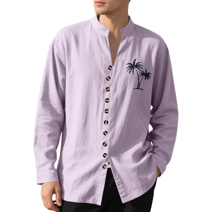 Men's long-sleeve shirt with embroidered palm motif and button placket Lisslune