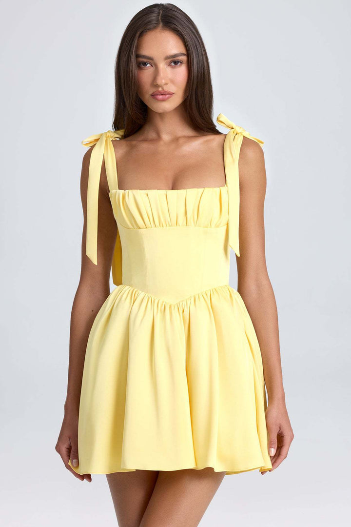 Women's Playful Short Dress with Delicate Bow Straps and Gathered Skirt
