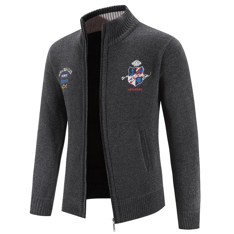 Men's fashionable cardigan with high collar and intricate embroidery Lisslune