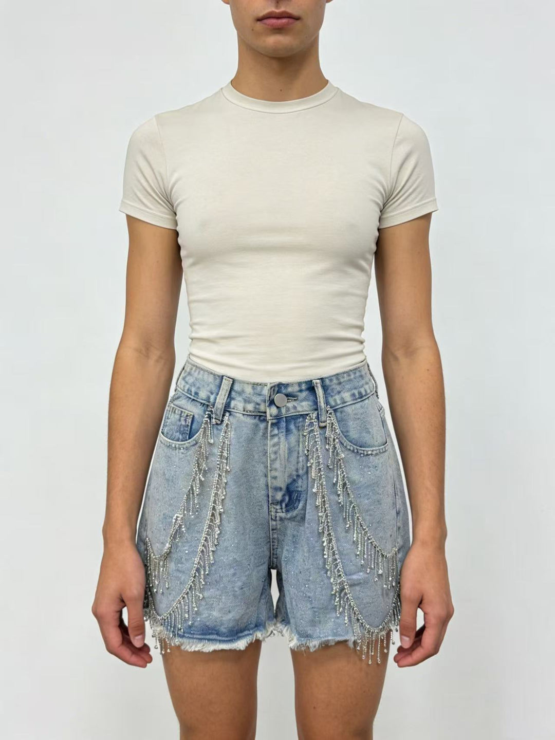 Women's Designer Denim Shorts with Trendy Chain Embellishments Lisslune