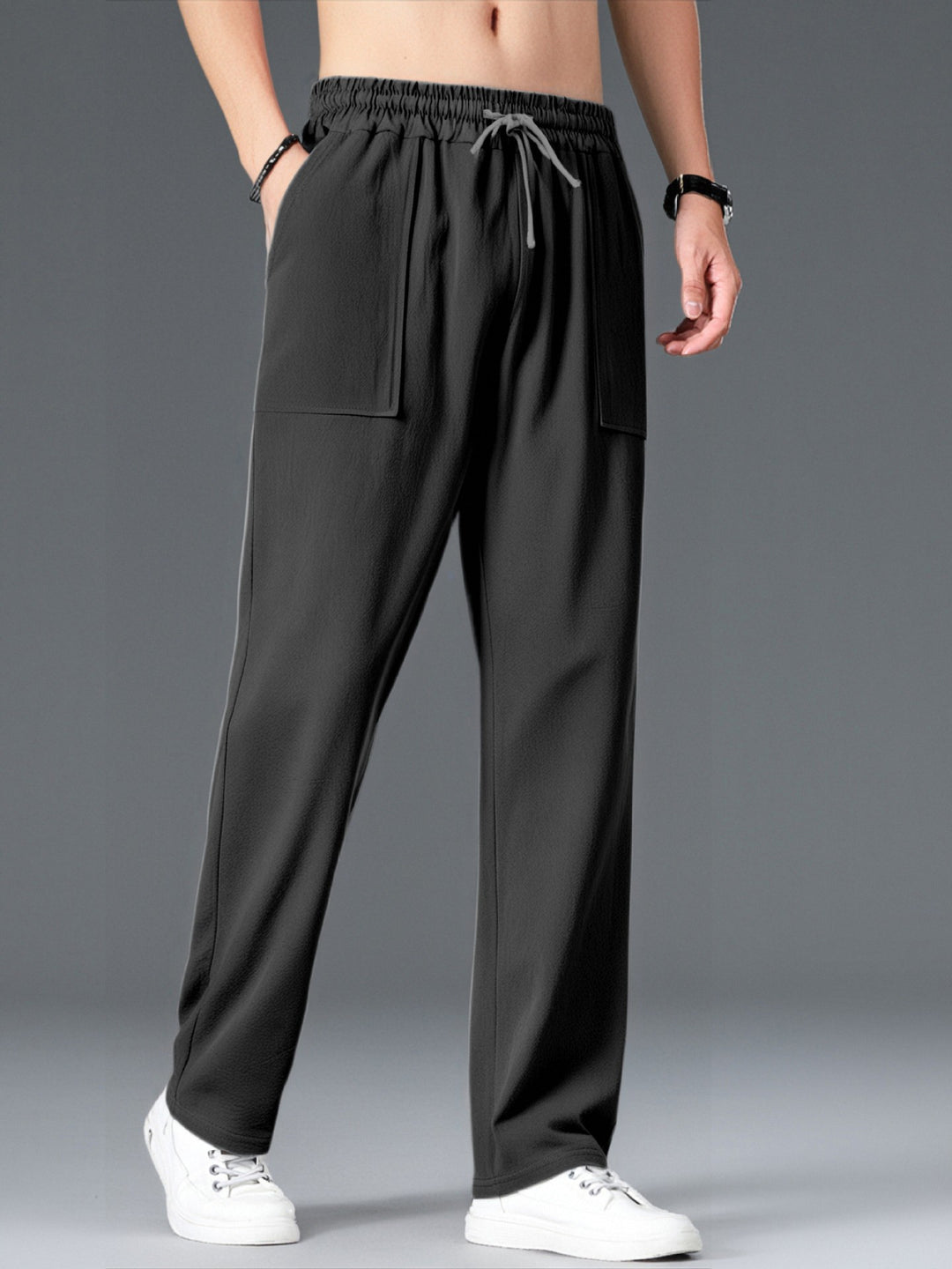 Men's Comfortable Leisure Pants with Elastic Waistband and Side Pockets Lisslune