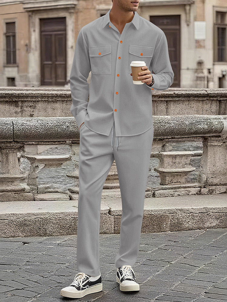 Men's Casual Stripe Set with Modern Button Details and Practical Pockets Lisslune