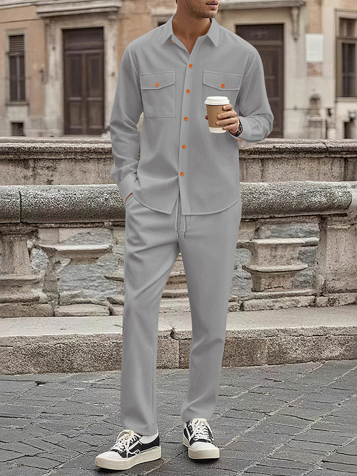 Men's Casual Stripe Set with Modern Button Details and Practical Pockets Lisslune