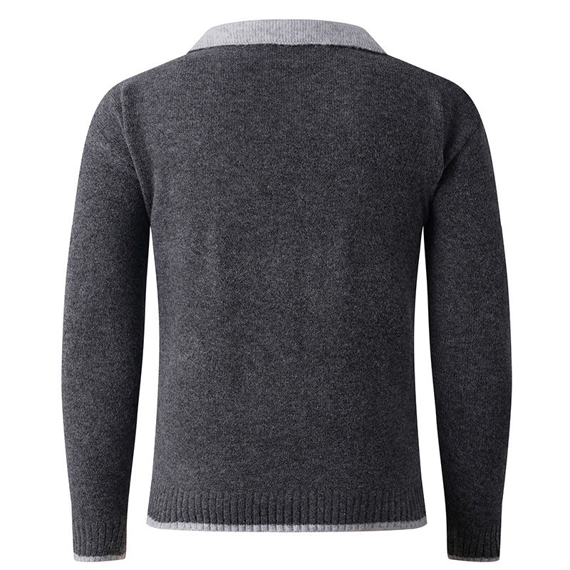 Men's elegant V-neck sweater with sliding shirt collar and high-quality texture Lisslune