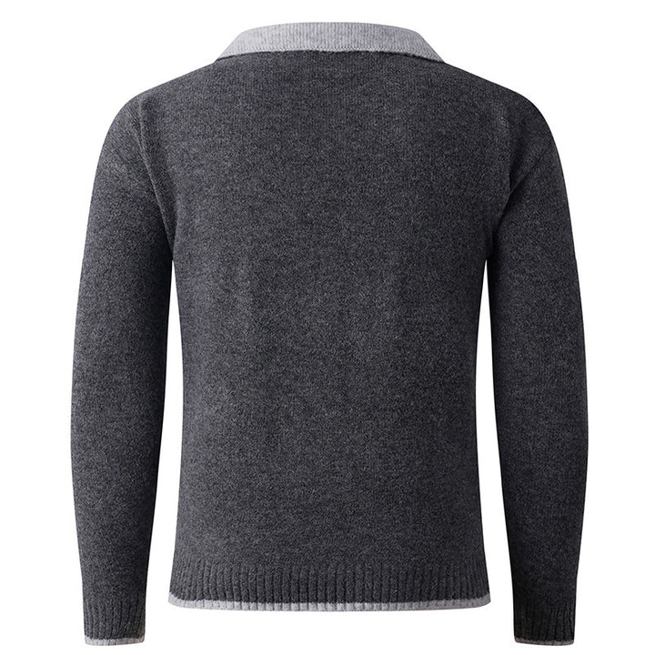 Men's elegant V-neck sweater with sliding shirt collar and high-quality texture Lisslune