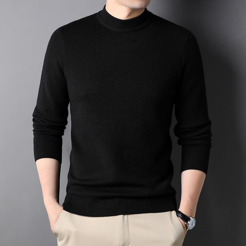 Men's Fine Knit Pullover with High Collar and Slim Fit Lisslune