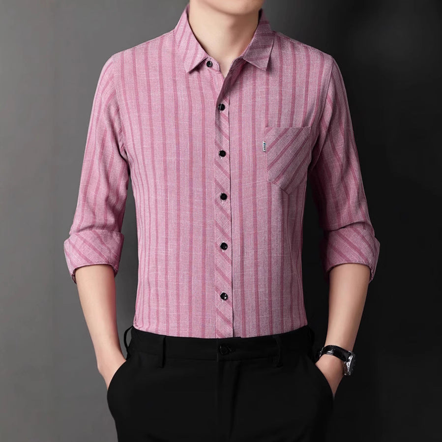 Men's long-sleeve shirt with fine striped pattern and chest pocket Lisslune