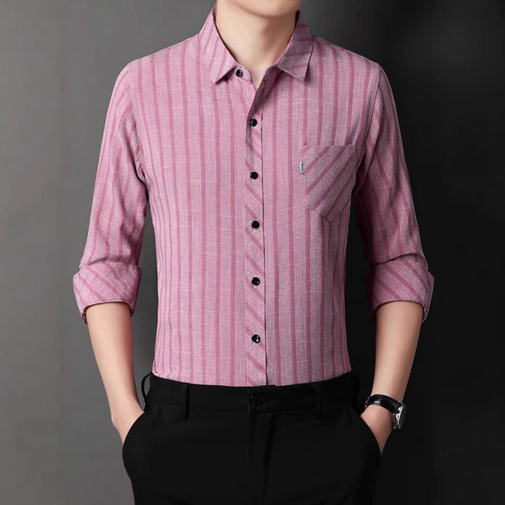 Men's long-sleeve shirt with fine striped pattern and chest pocket Lisslune