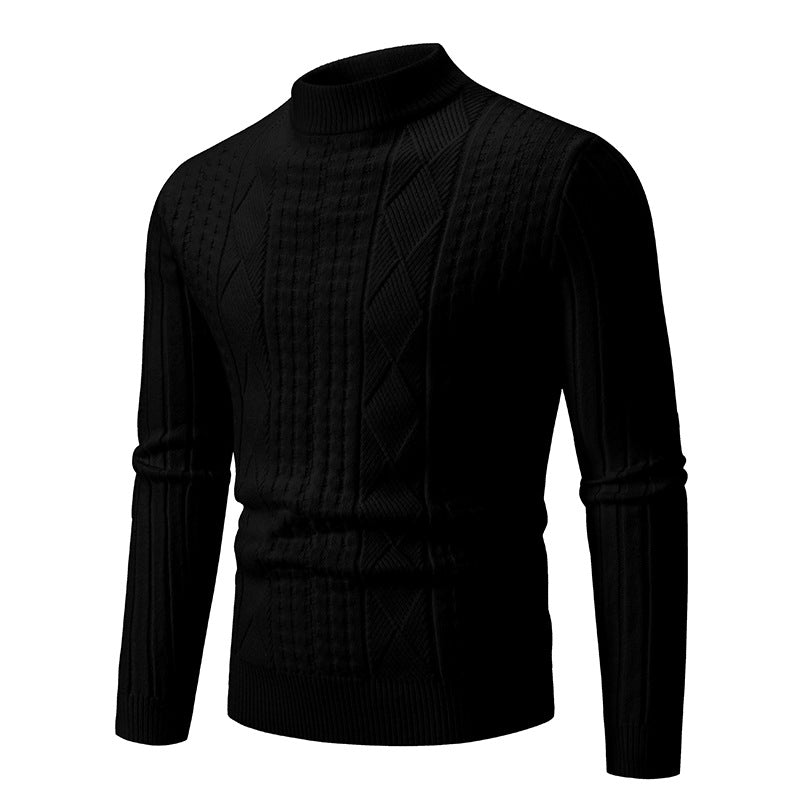 Men's chunky knit sweater with modern cable pattern and high collar Lisslune