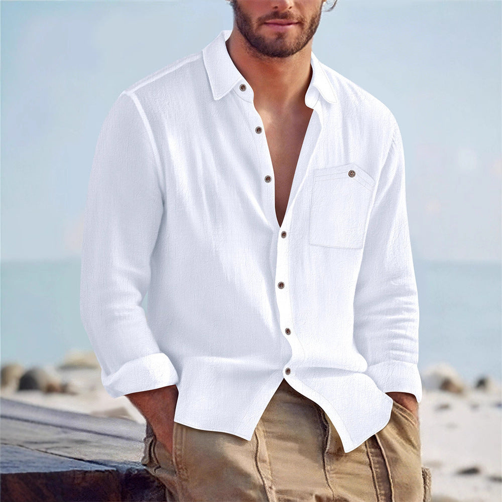 Men's casual long-sleeve shirt made of lightweight, breathable fabric with practical chest pocket Lisslune