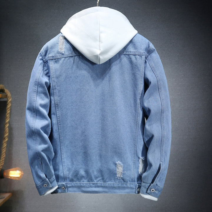 Men's casual denim jacket with comfortable hoodie insert and stylish details Lisslune