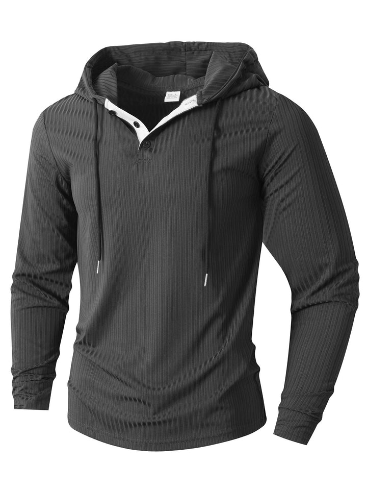 Men's Athletic Long Sleeve Hoodie with Textured Surface Lisslune