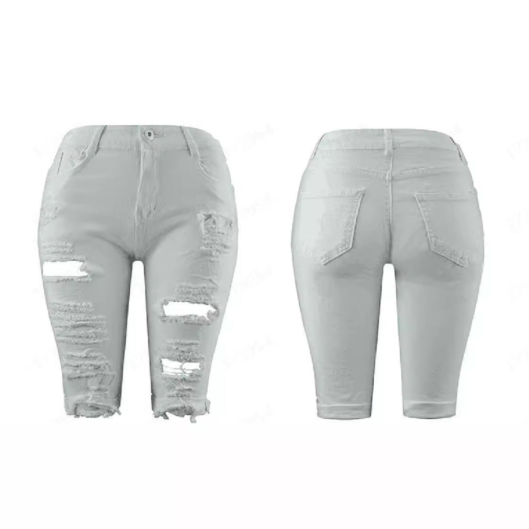 Women's destroyed denim pants with a casual cut and trendy ripped details Lisslune