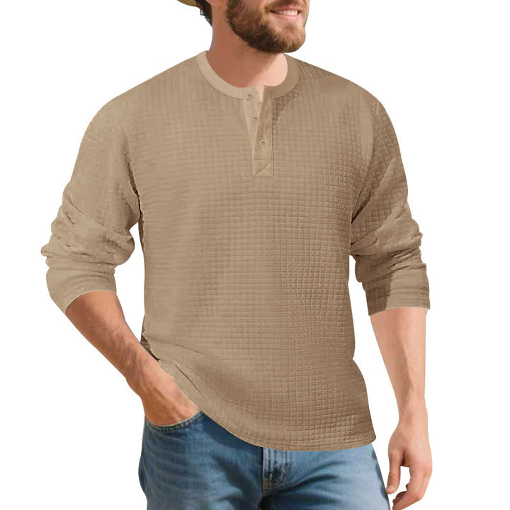 Men's Long Sleeve Henley Shirt made of comfortable waffle material with button placket Lisslune