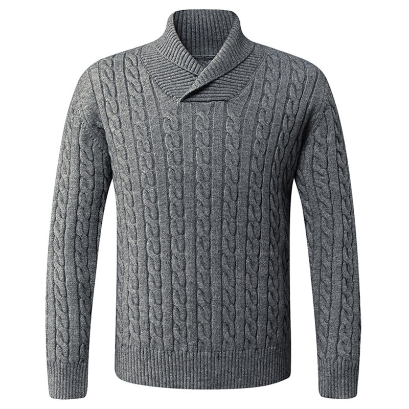 Men's chunky knit sweater with modern shawl collar and cable pattern Lisslune