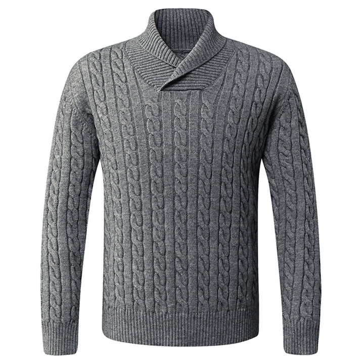 Men's chunky knit sweater with modern shawl collar and cable pattern Lisslune