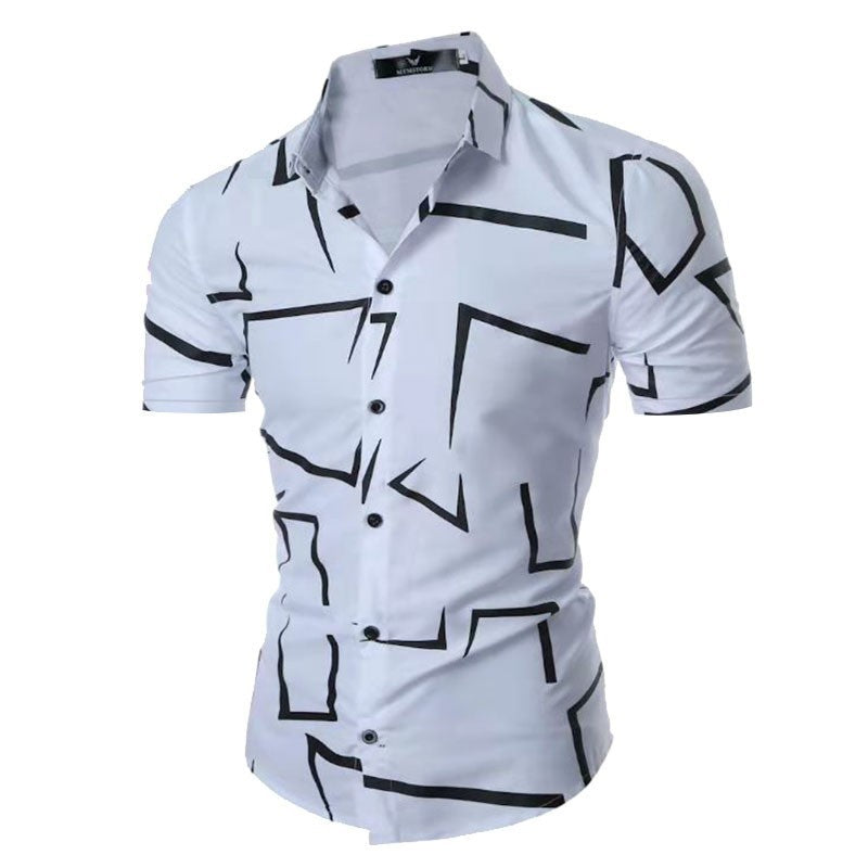 Men's short-sleeve shirt with modern geometric pattern and slim-fit cut Lisslune