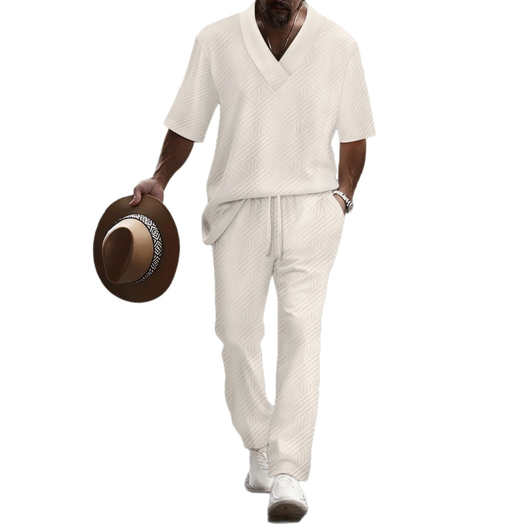 Men's leisure suit with luxurious V-neck and attractive pattern Lisslune