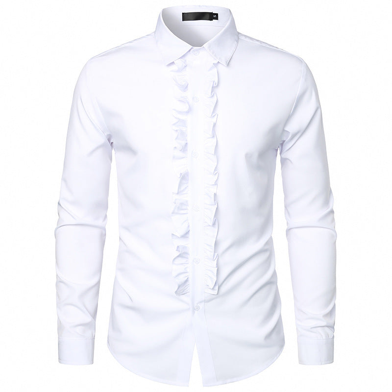 Men's Long Sleeve Shirt with Ruffle Decoration and Elegant Button Details Lisslune