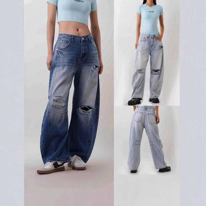 Damen weit geschnittene Destroyed Jeans Lisslune