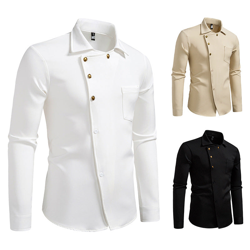 Men's elegant shirt with asymmetrical cut and golden buttons Lisslune