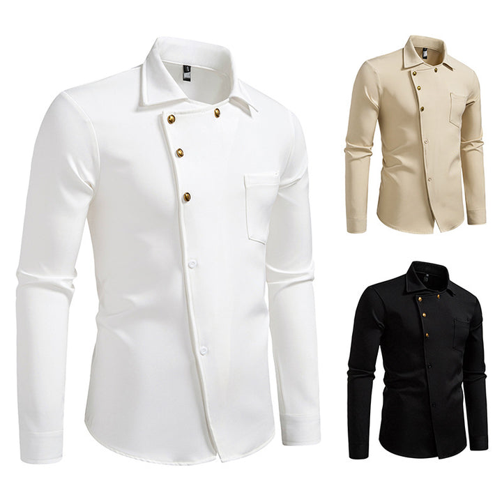 Men's elegant shirt with asymmetrical cut and golden buttons Lisslune