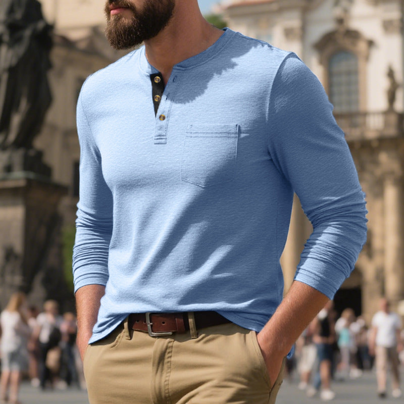 Men's long-sleeve shirt with button placket and chest pocket Lisslune