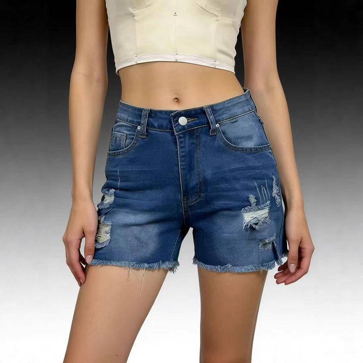 Women's destroyed denim shorts with casual cut and frayed edge Lisslune