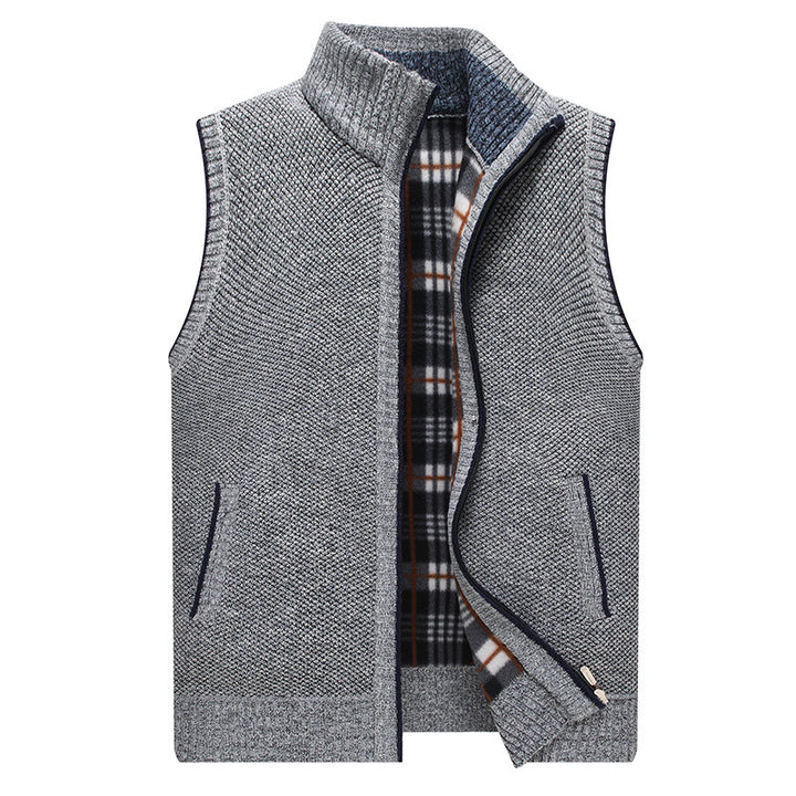 Men's cardigan with high collar and checked interior Lisslune