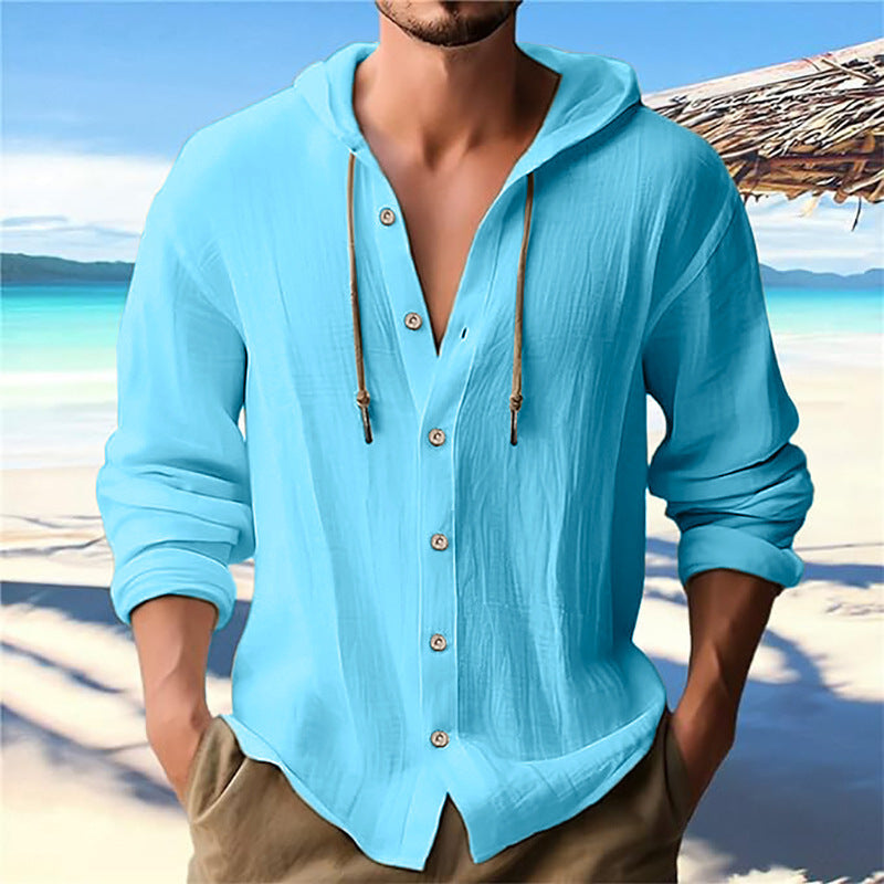 Men's Casual Hooded Shirt with Button Placket Lisslune