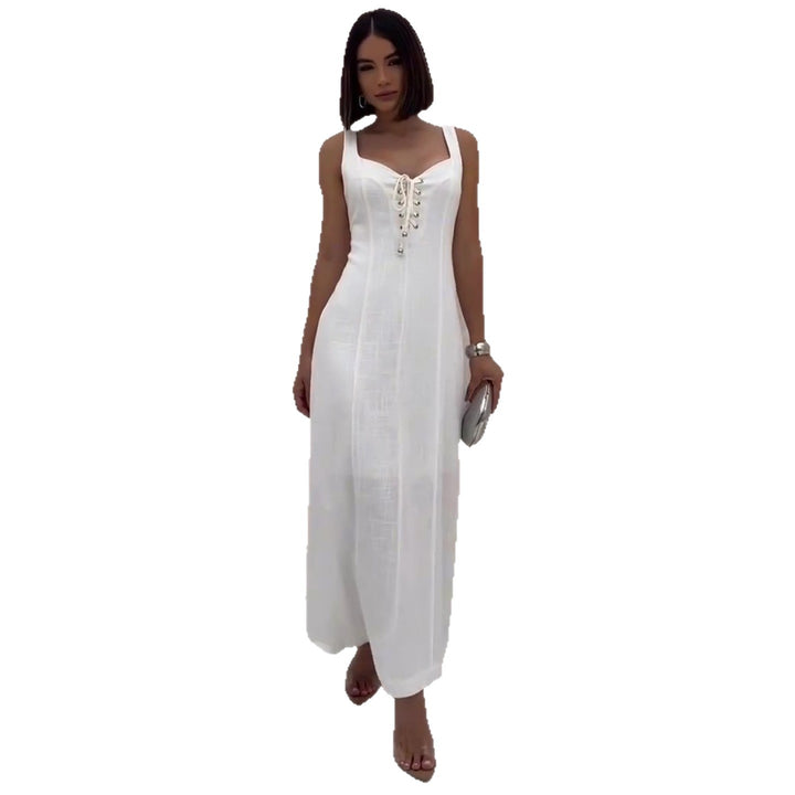 Women's evening dress with fashionable lacing details and elegant cut