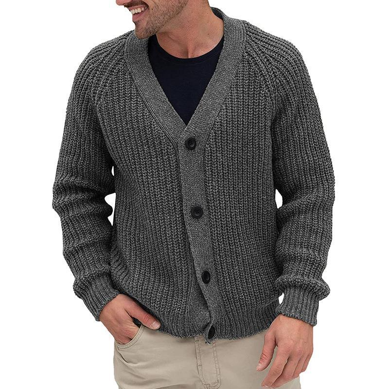 Men's Chunky Knit Cardigan with Button Placket Lisslune