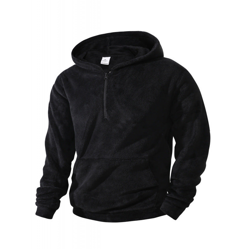 Men's fleece pullover with half-length zipper and hood Lisslune