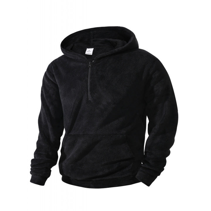 Men's fleece pullover with half-length zipper and hood Lisslune