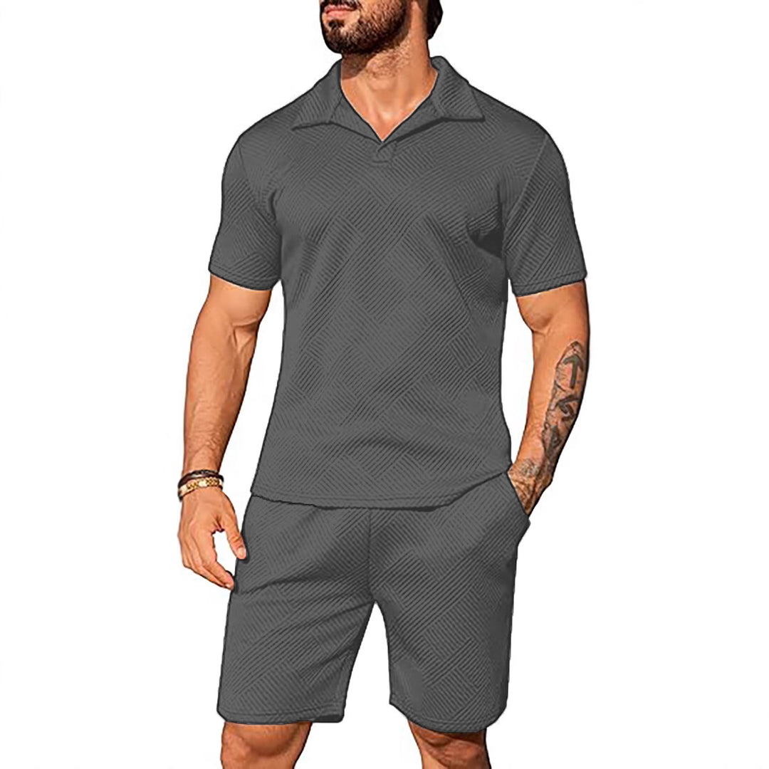 Men's Casual Short Sleeve Set with Fashionable Design and Textured Top Lisslune