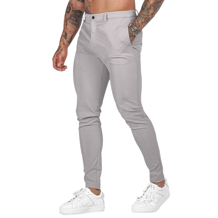 Men's Slim-Fit Chino Pants with Elastic Waistband and Deep Side Pockets Lisslune