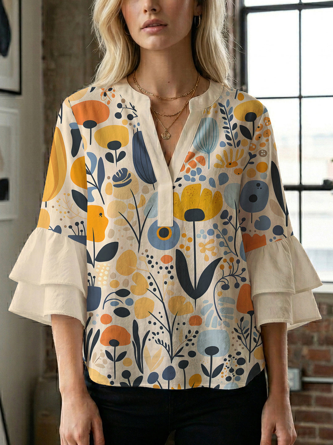Women's artistic top with ruffled sleeves Lisslune