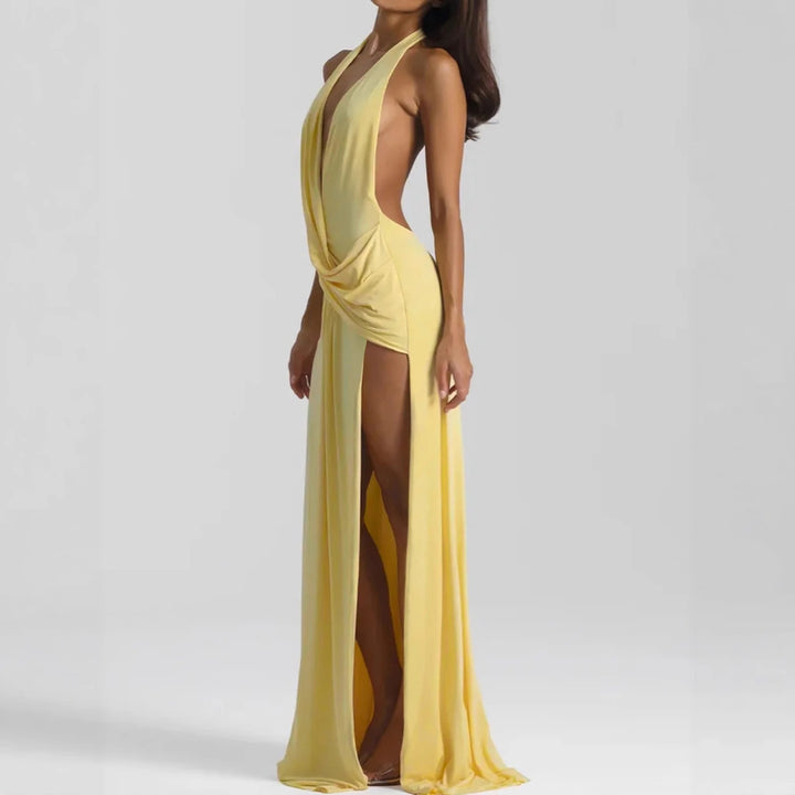 Damen Elegantes Abendkleid mit tiefem Ausschnitt und seitlichem Schlitz Lisslune